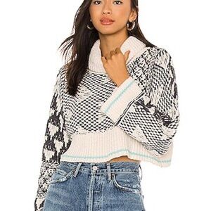 Free People Jupiter Cotton Turtleneck Sweater Falling Waters Combo